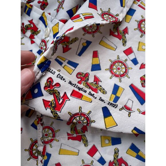 Vintage 70's Le Soft Shirt Lady Manhattan Nautical Sailor Button Up Shirt Sz M - Picture 13 of 15